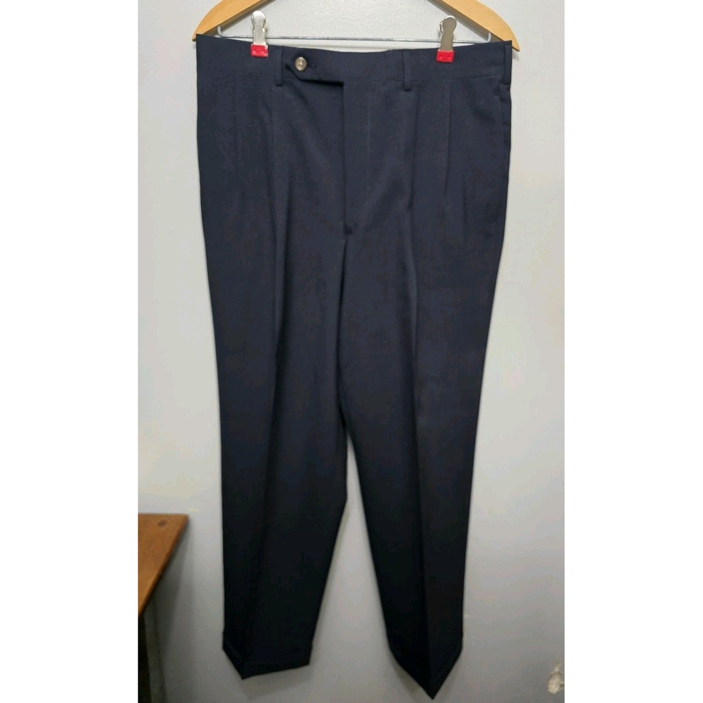 Corbin Pants Men Navy Cuffed Dress Pleated Ivy League 32x31 Strouse / Roberts